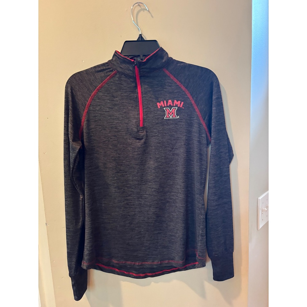 Colosseum Miami University RedHawks Quarter Zip Pullover Gray Red Womens Small